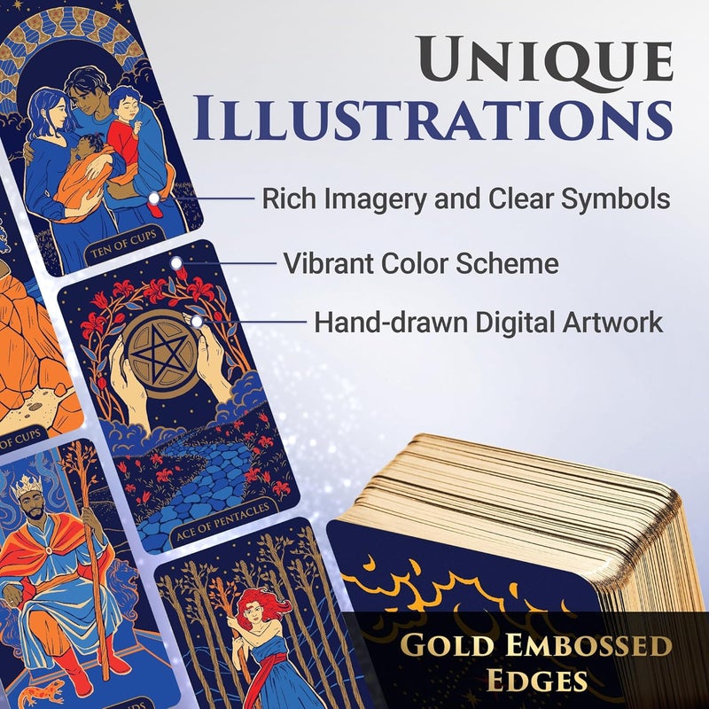 Wyspell Tarot Cards: Starlight Tarot Deck with Guide Book - Unique Tarot Card Deck for Beginners - Modern Fortune Telling Cards (Blue) - Image 4